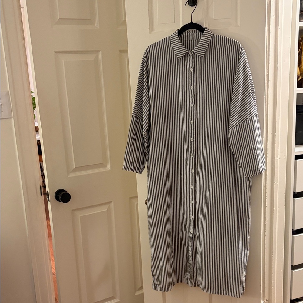 Classic Black and White Striped Shirt Dress